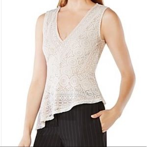 COPY - BCBG MAXAZRIA  LYNA Sleeveless Lace Peplum Top Off White Tan X Small